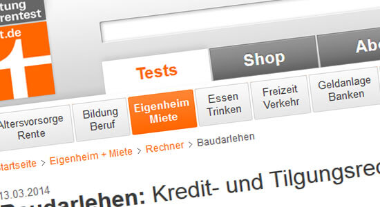 Screenshot Webseite Stiftung Warentest